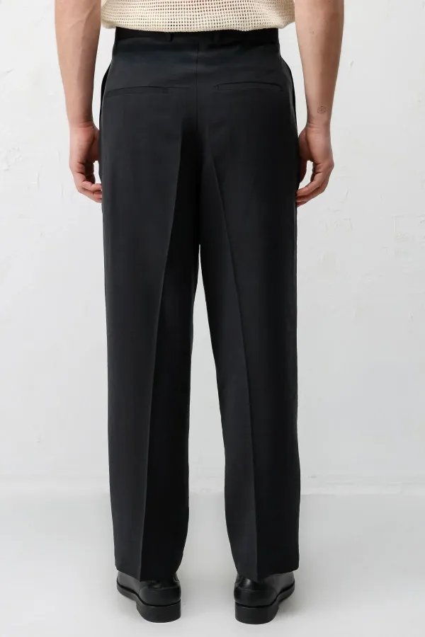 Antioch Black Lyocell Relaxed Fit Pleated Men's Trousers
