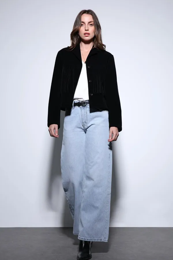 Antioch Siyah Püskül Detaylı Süet Kadın Ceket