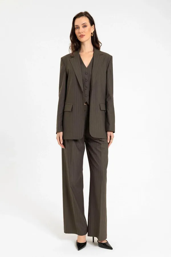 Veste blazer rayée à un bouton pour femme Antioch Coffee