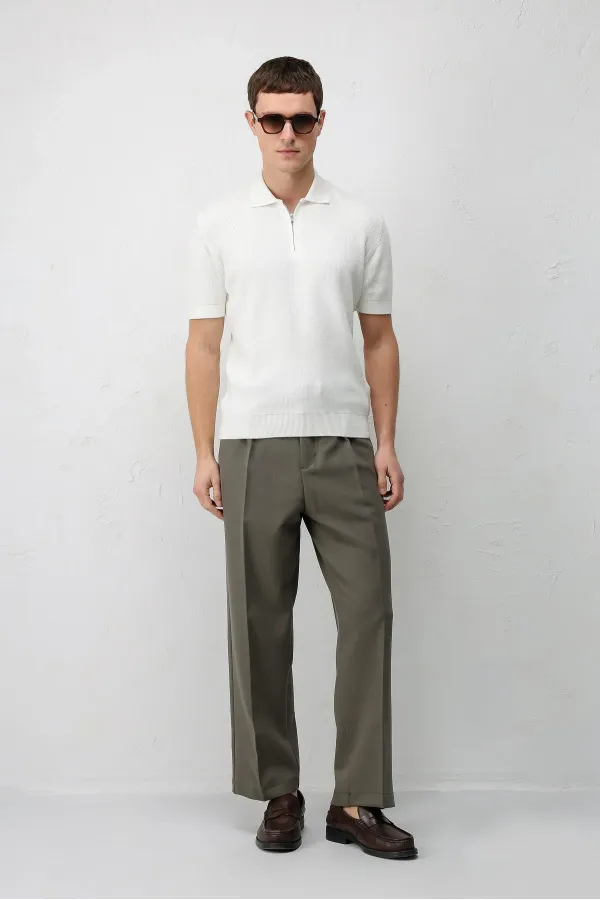 T-shirt en maille Antioch Ecru Comfort Slim à fermeture éclair pour homme