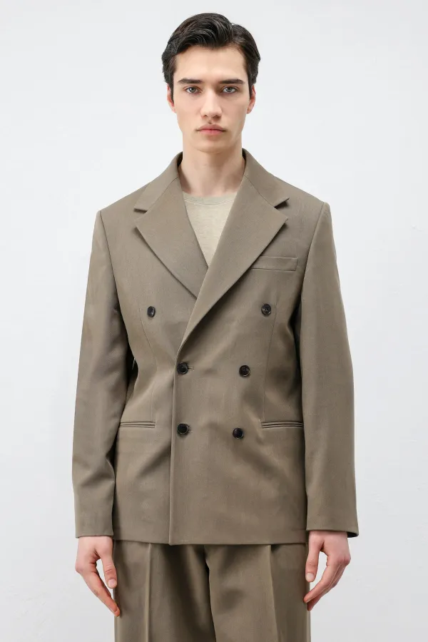Antioch Haki Relax Fit Kruvaze Erkek Blazer Ceket
