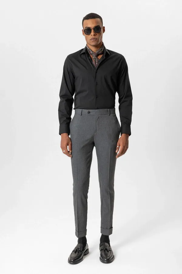 Antioch Gri Regular Fit Duble Paça Erkek Pantolon