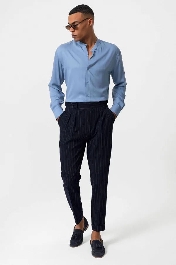 Antioch Baby Blue Mandarin Collar Regular Fit Men's Shirt