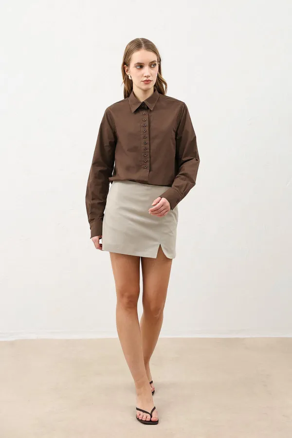 Antioch Coffee Button Detail Poplin Shirt