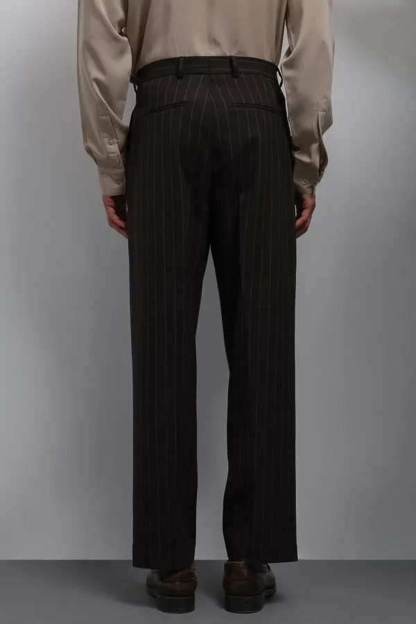 Antioch Kahve Relax Fit Çizgili Erkek Pantolon