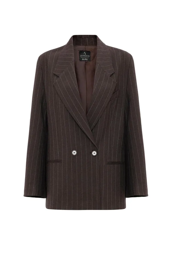 Antioch Coffee Women's Striped Oversize Blazer Jacket