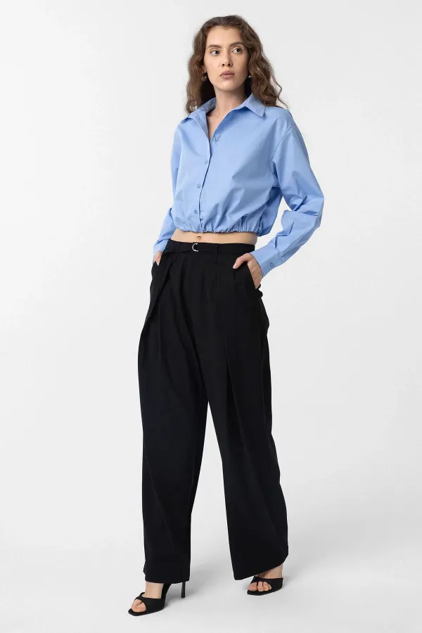 Antioch Siyah Kemerli Pilili Kadın Pantolon