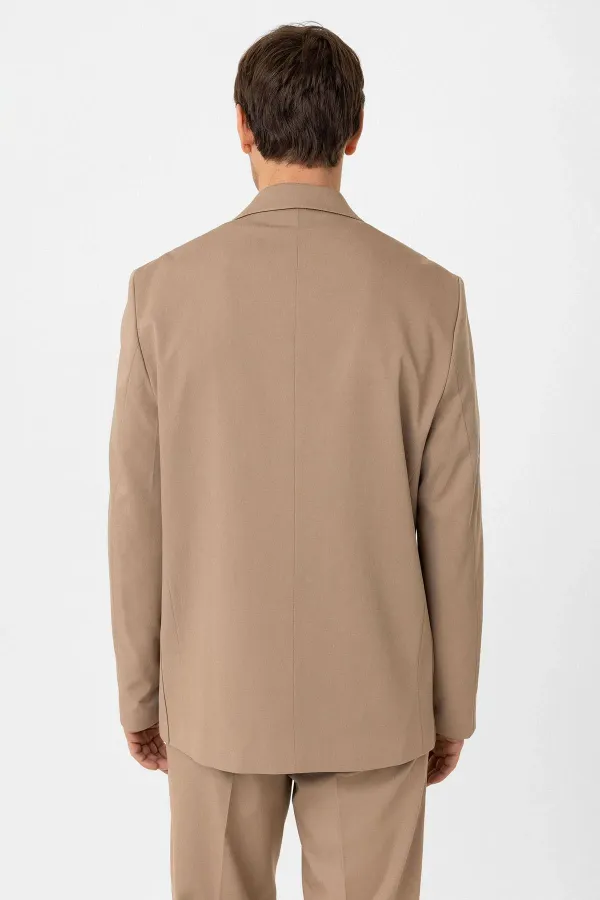 Antioch Beige Relax Fit Double-Breasted Men's Technical Blazer Jacket