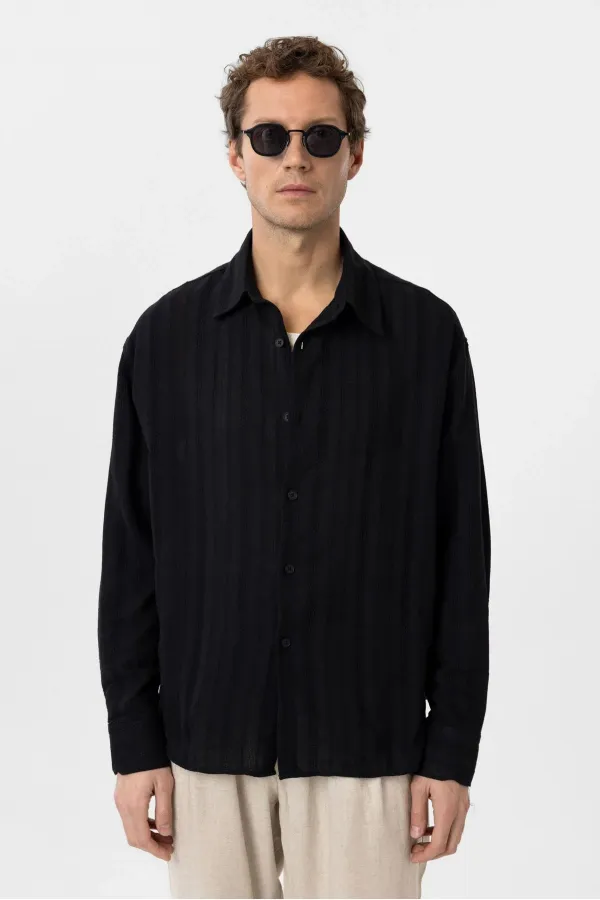 Antioch Black Textured Jacquard Cotton Men's Shirt