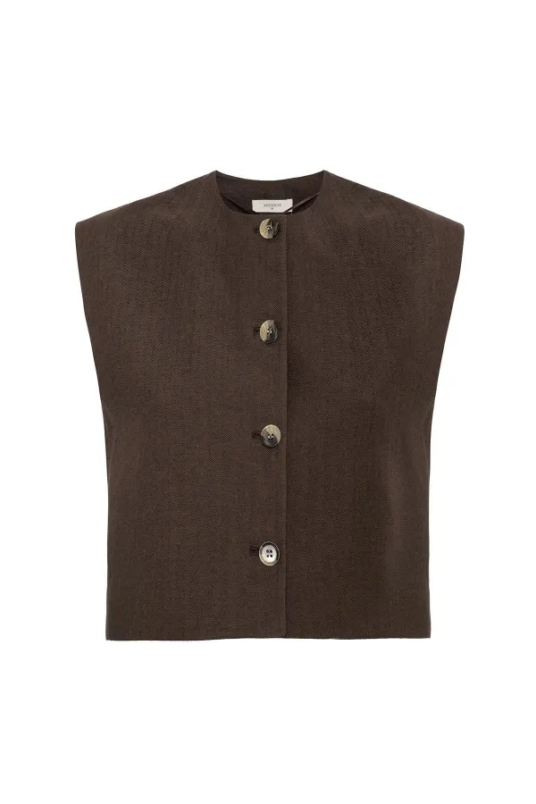 Antioch Kahve Keten Karışımlı Kadın Yelek