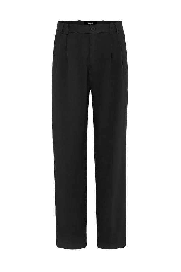 Antioch Siyah Çift Pileli Baggy Fit Erkek Pantolon