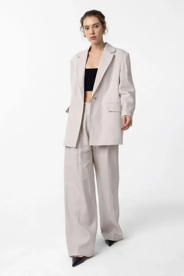 Antioch Beige 100% Linen Women's Blazer Jacket