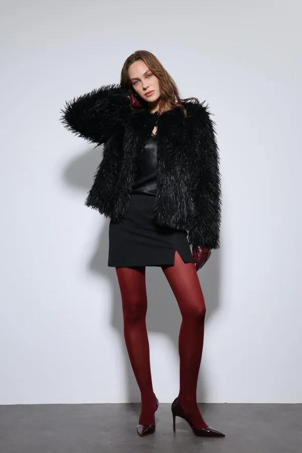 Manteau en fausse fourrure noire Antioch