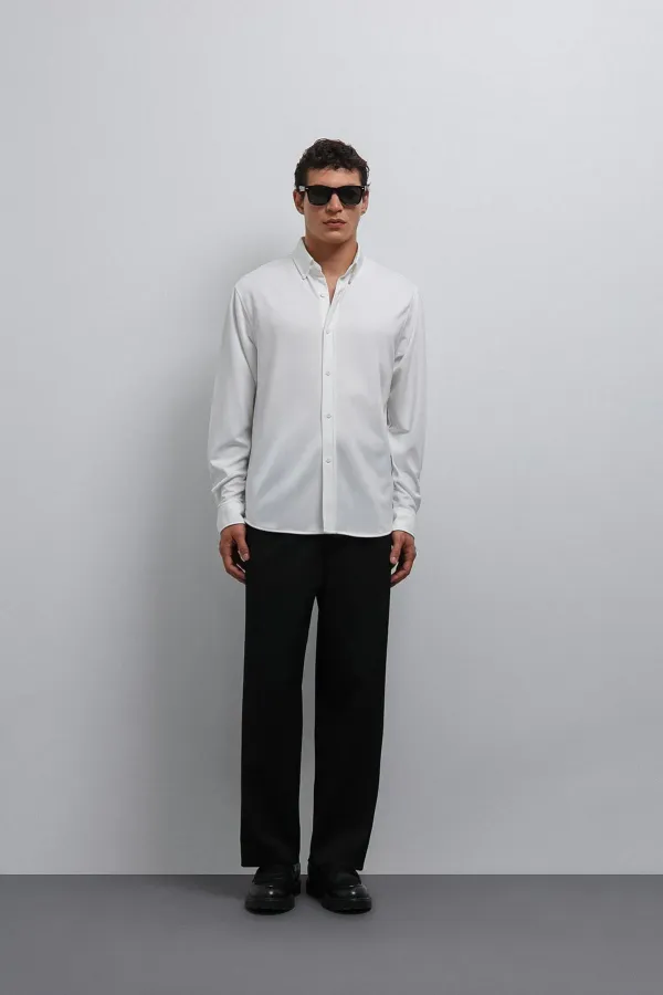 Antioch Beyaz Düğmeli Yaka Relax Fit Erkek Gömlek