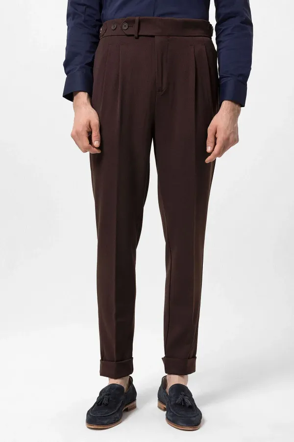 Antioch Coffee High Waist Pleated Carrot Fit Men's Trousers