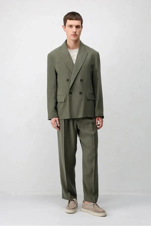 Antioch Khaki Modal Blend Relaxed Fit Men's Blazer Jacket