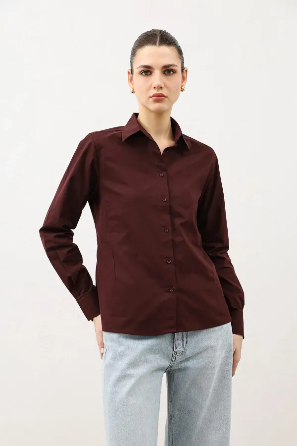 Antioch Burgundy Basic Slim Fit Women's Shirt
