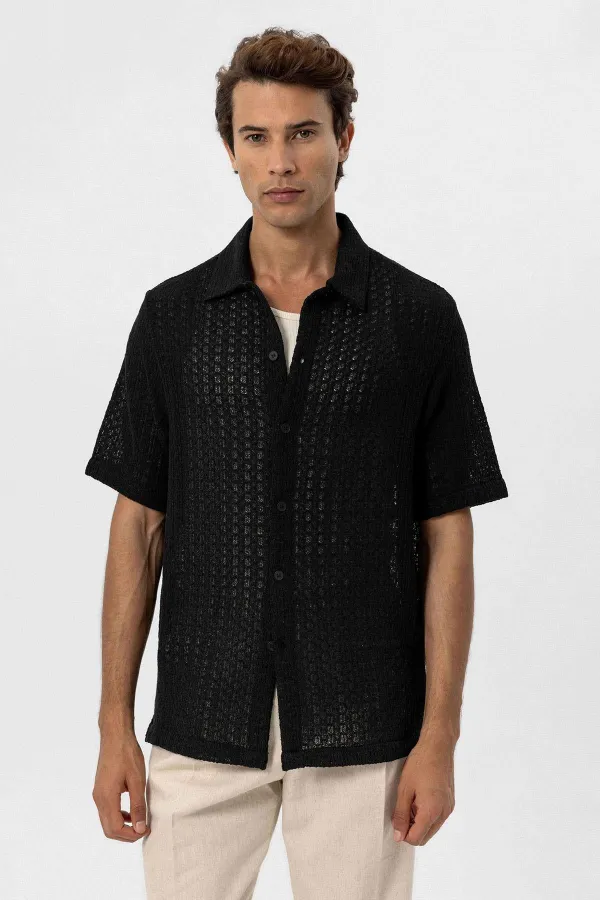 Chemise homme Antioch noire texturée au crochet