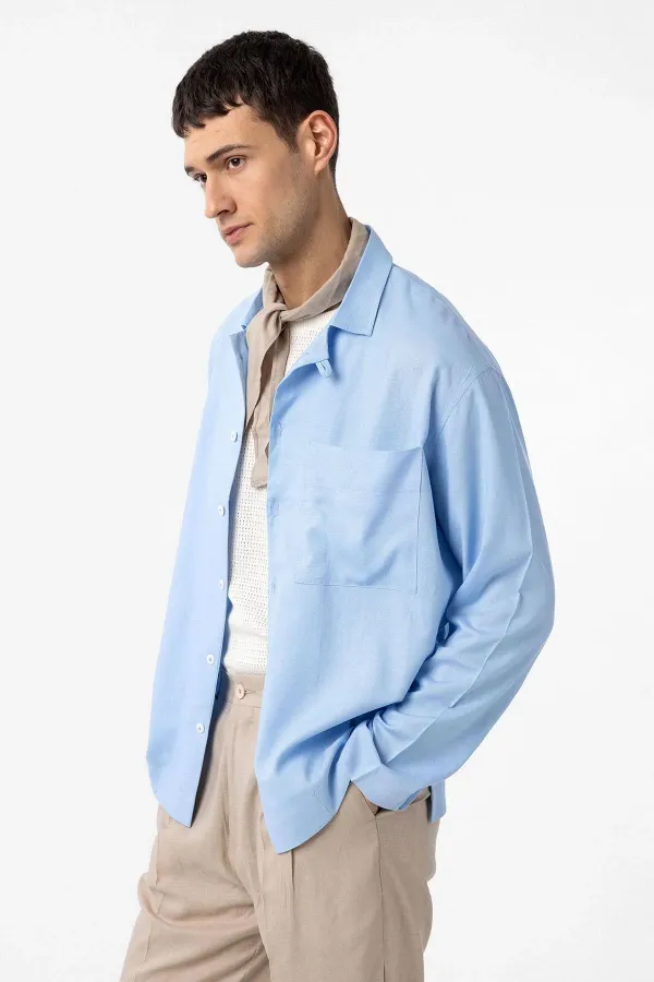 Chemise homme Antioch bleu clair en lin mélangé, coupe décontractée