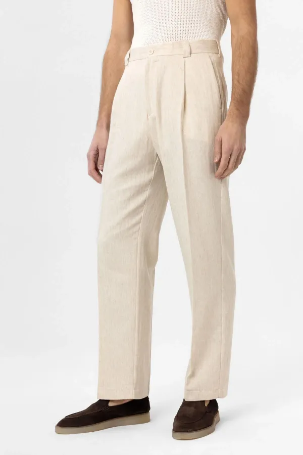 Pantalon homme Antioch écru taille haute en lin mélangé