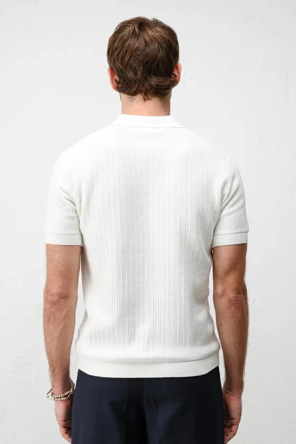 Antioch Ekru Premium Dokulu Erkek Triko T-Shirt