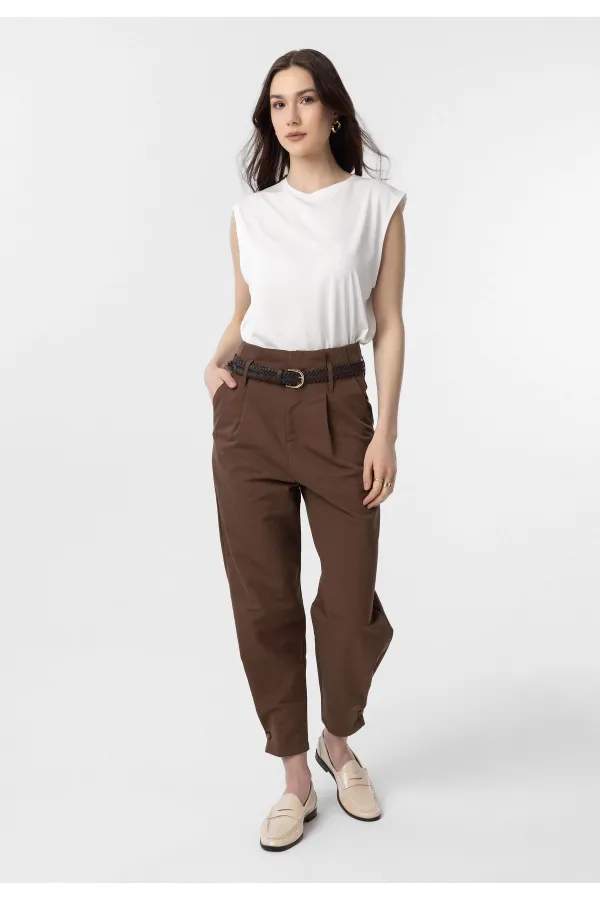 Pantalon Antioch Coffee taille haute à ourlet boutonné pour femme