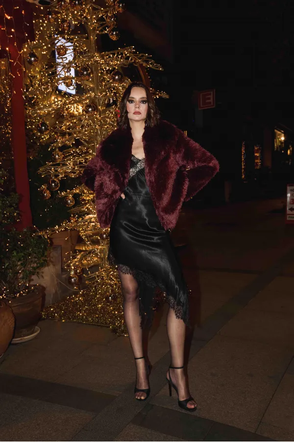 Antioch Bordo Suni Kürk Kadın Ceket