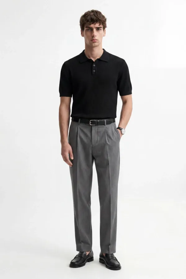 T-shirt homme Antioch noir en maille texturée à col polo