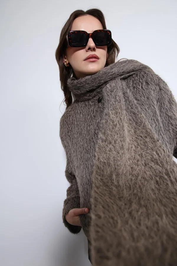 Antioch Açık Kahve Atkı Yaka Suni Kürklü Kaban