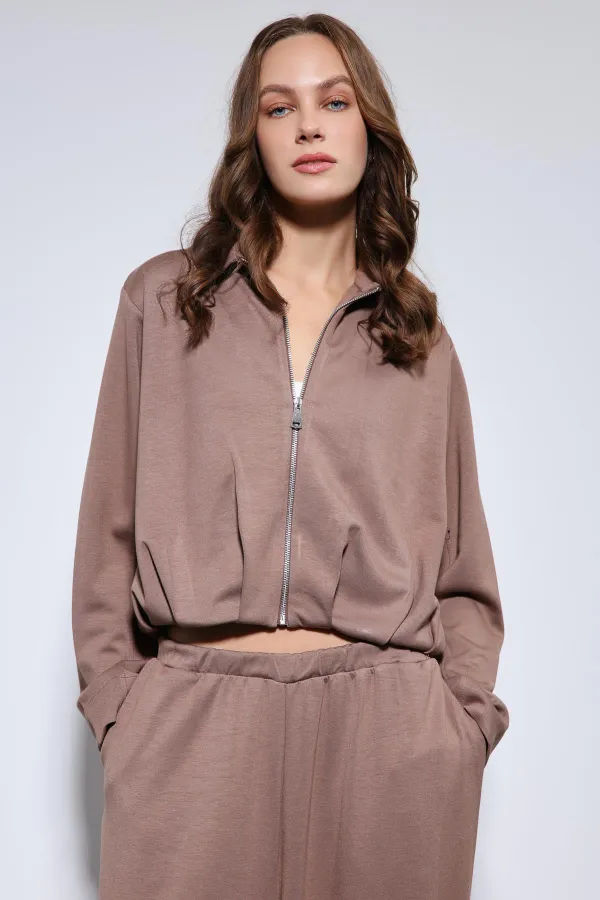 Antioch Bej Volümlü Ceket Ve Paça Lastikli Eşofman Takım