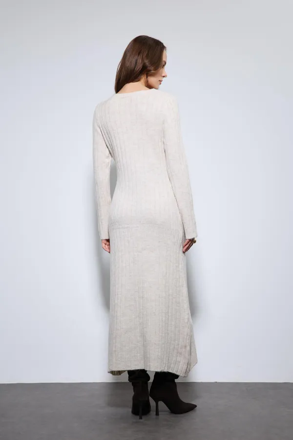 Antioch Off-White Knit Dress with Slit Detail