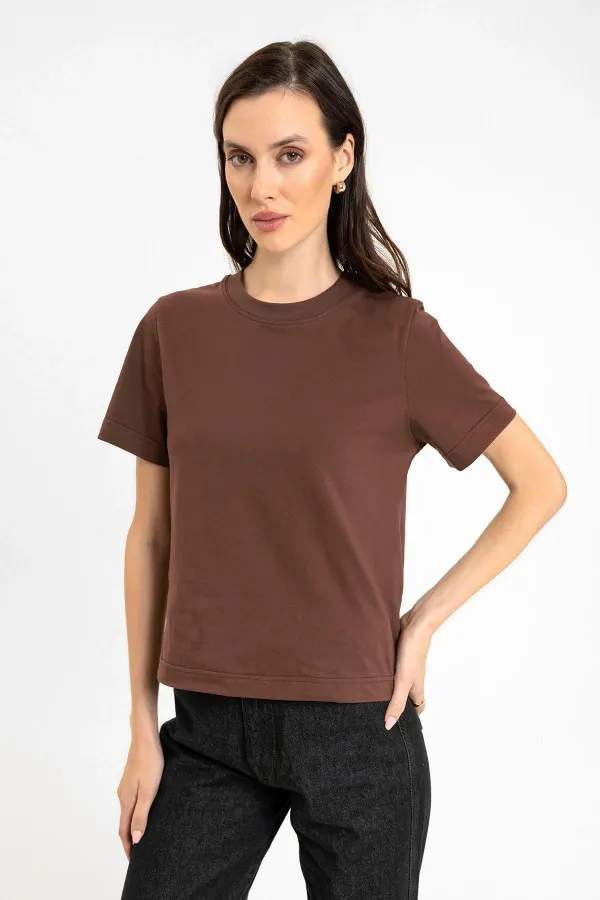 Antioch Kahve Kadın Bisiklet Yaka Basic T-Shirt