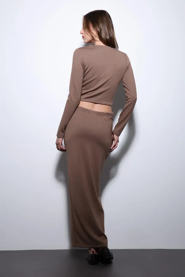 Antioch Bej Yırtmaç Detaylı Kadın Etek Takım