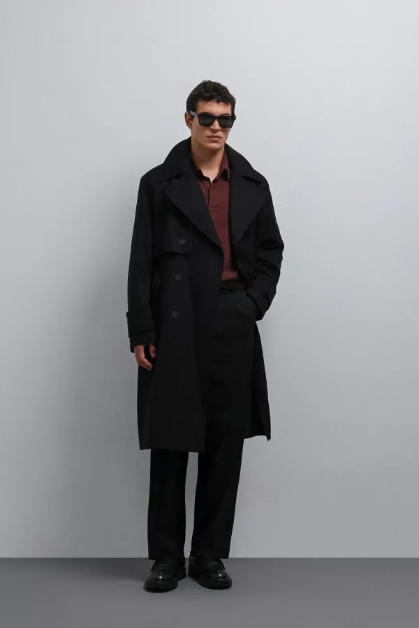 Trench-coat Antioch noir coupe décontractée pour homme