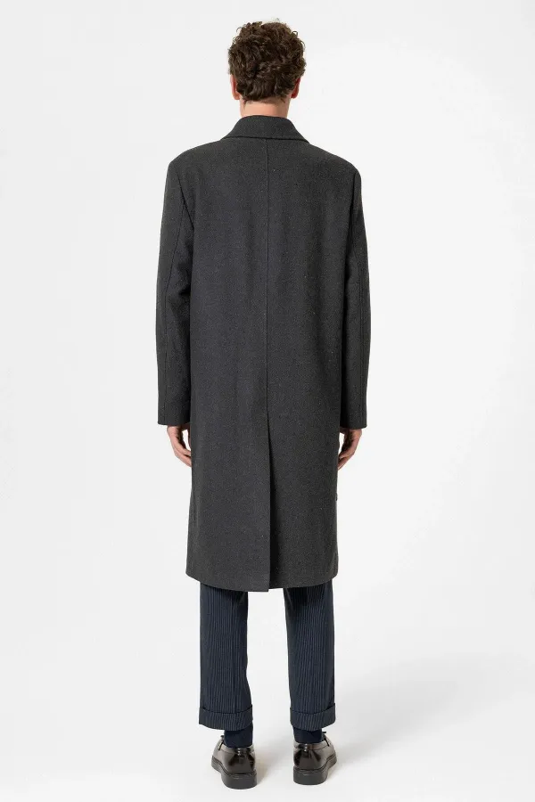 Antioch Antrasit Yün Karışımlı Balıksırtı Kruvaze Erkek Kaban