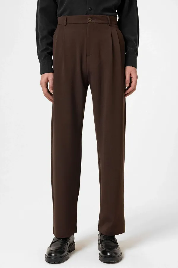 Pantalon homme Antioch Coffee taille haute plissé coupe décontractée