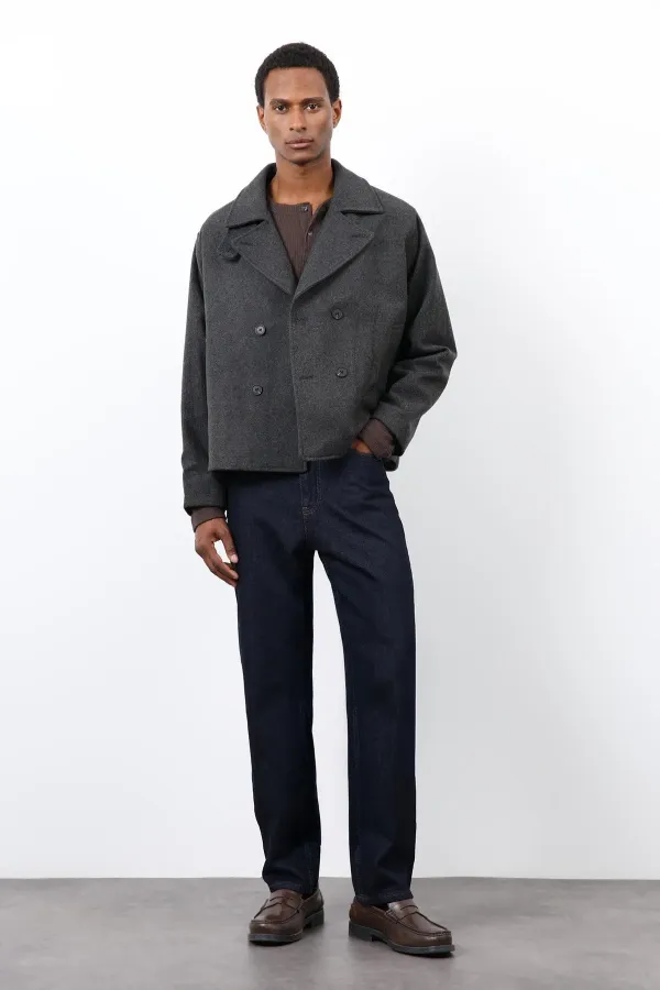 Antioch Antrasit Kruvaze Kapama Kısa Erkek Kaban