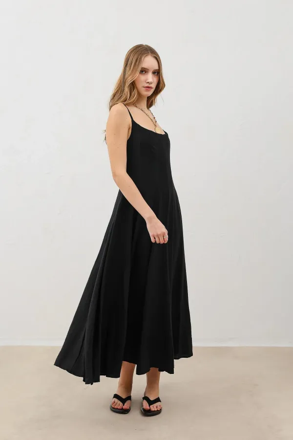 Antioch Siyah Volümlü Kadın Midi Elbise