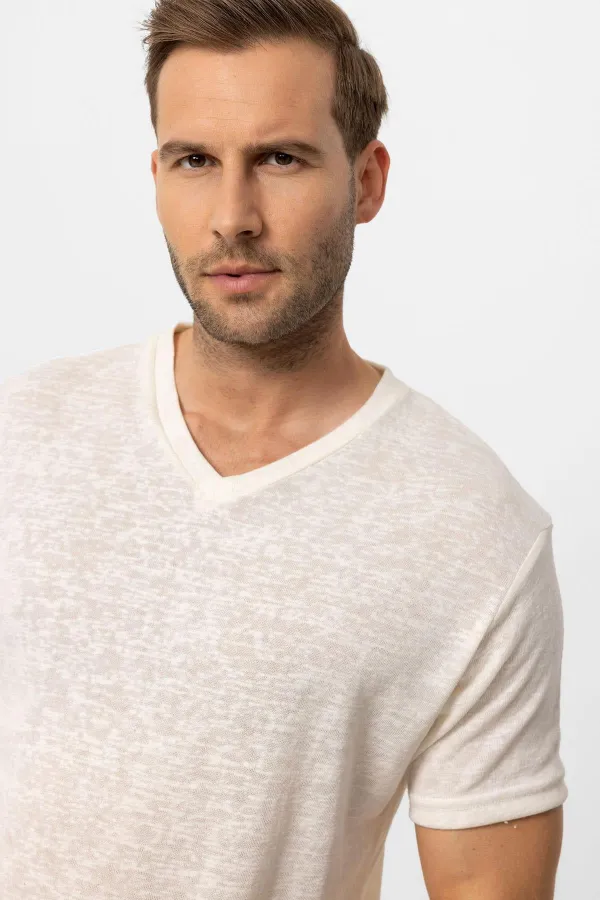 T-shirt basique Antioch écru à col en V pour homme