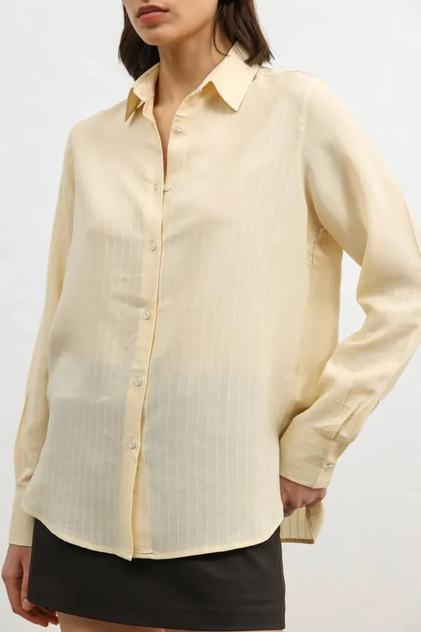 Chemise rayée Antioch jaune 100 % lyocell pour femme avec mouchoir