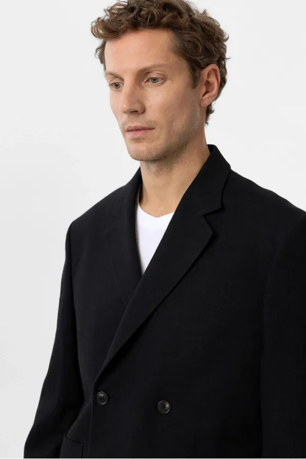 Antioch Siyah Relax Fit Keten Karışımlı Erkek Blazer Ceket