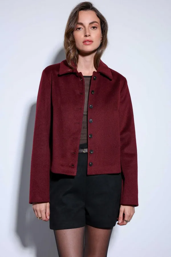 Antioch Burgundy Shirt Collar Short Cashmere Jacket