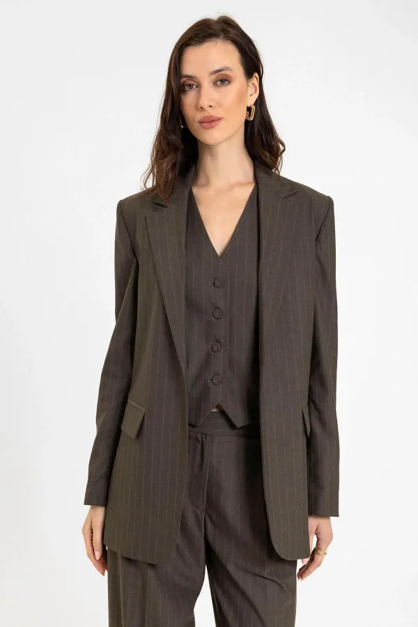 Veste blazer rayée à un bouton pour femme Antioch Coffee