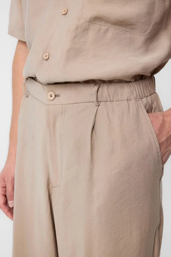 Antioch Bej Relaxed Modal Kumaş Yüksek Bel Erkek Pantolon