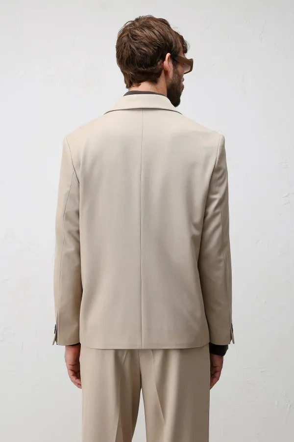 Antioch Bej Relax Fit Kruvaze Erkek Blazer Ceket