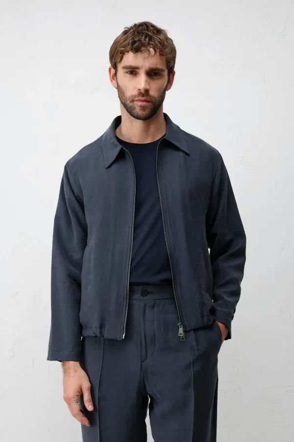 Antioch Navy Blue Lyocell Blend Men's Summer Jacket