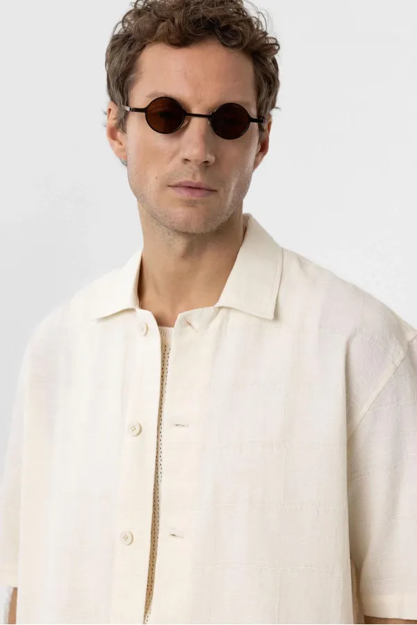 Chemise à manches courtes pour homme Antioch en coton jacquard texturé écru