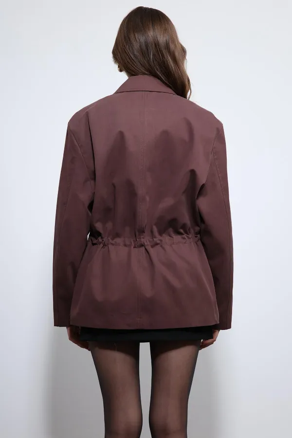 Antioch Bordo Ayarlanabilir Bele Sahip Kısa Trençkot