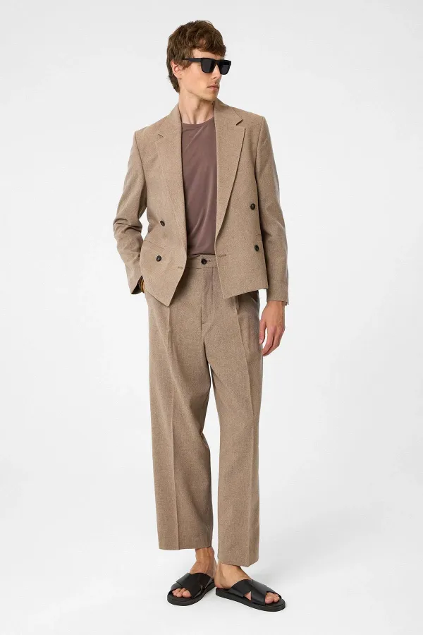 Antioch Kahve Yüksek Bel Pileli Relax Fit Erkek Pantolon