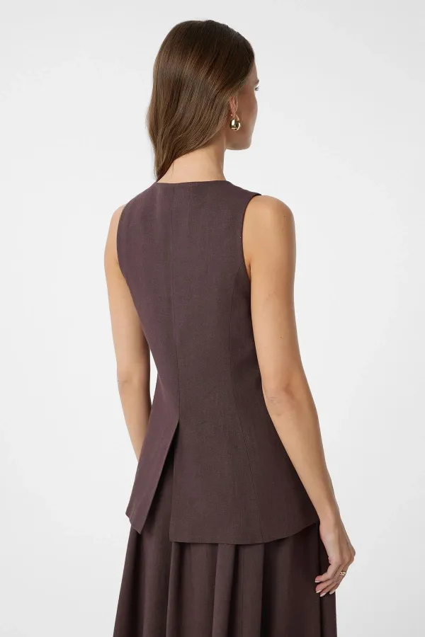 Antioch Coffee Linen Blend Women's Long Vest